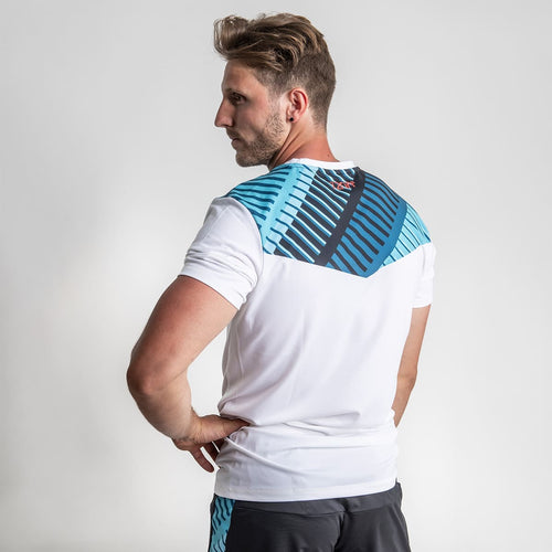 T2RIFF FITNESS COMBO Piano Männer - Shirt blau/weiss - Shorts schwarz